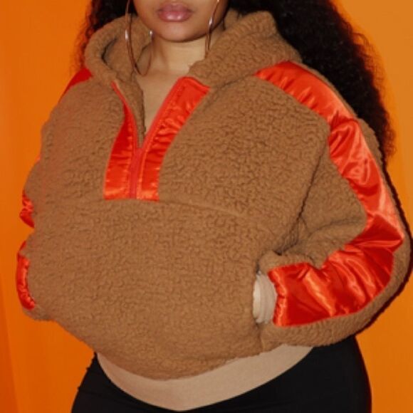 Express Jackets & Blazers - 𝅺express One Eleven oversized, 1/4 zip, hooded teddy bear Sherpa pullover size S